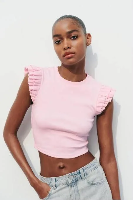 Ladies Ruffle Sleeve Crop Blouse thumbnail 2
