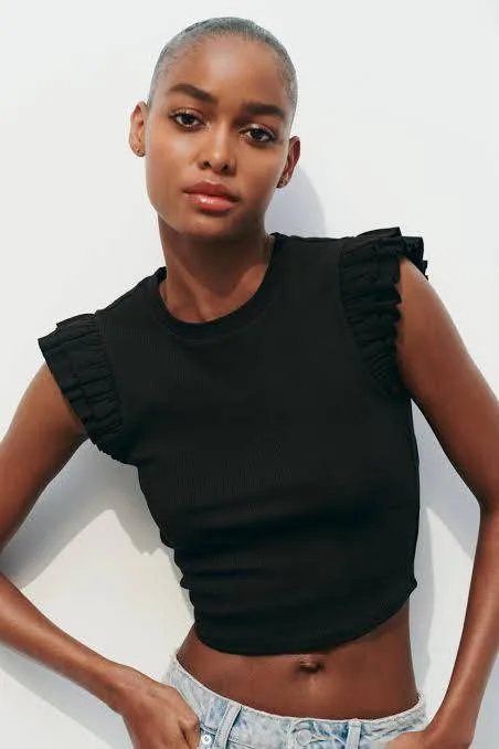 Ladies Ruffle Sleeve Crop Blouse thumbnail 3